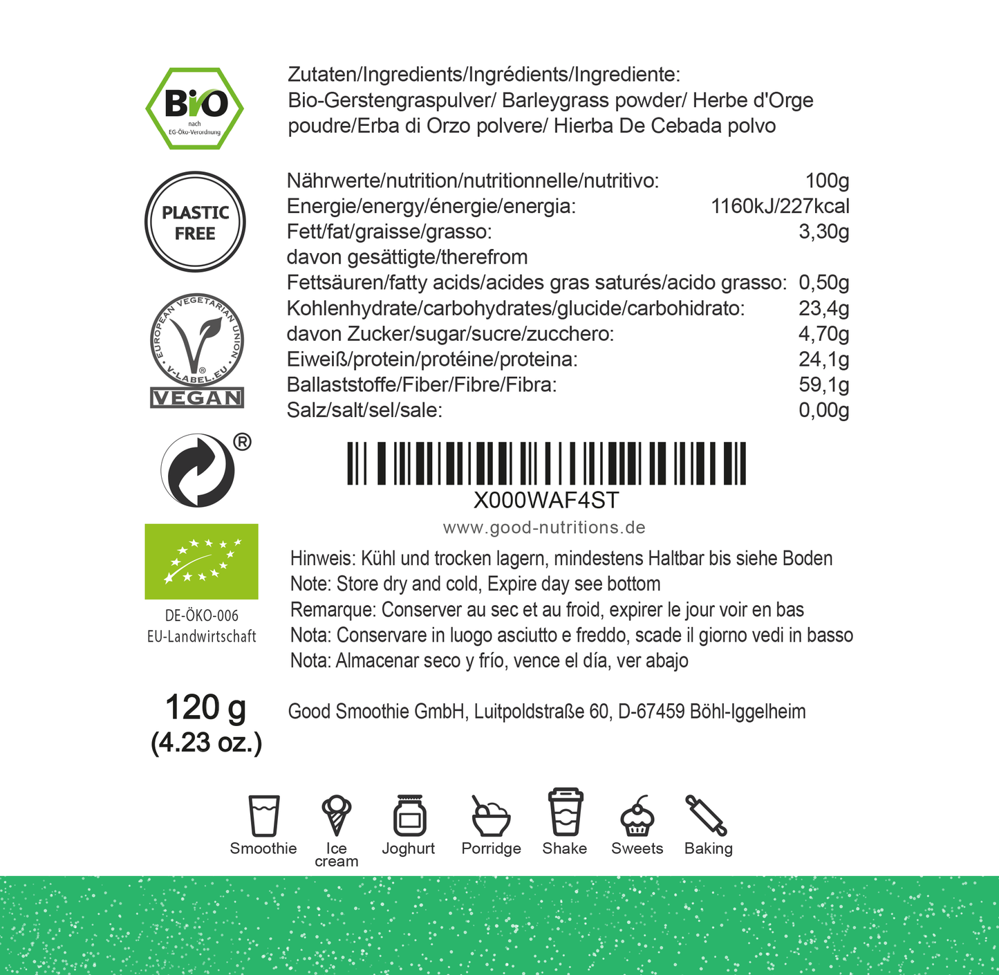 Gerstengraspulver Bio gefriergetrocknet