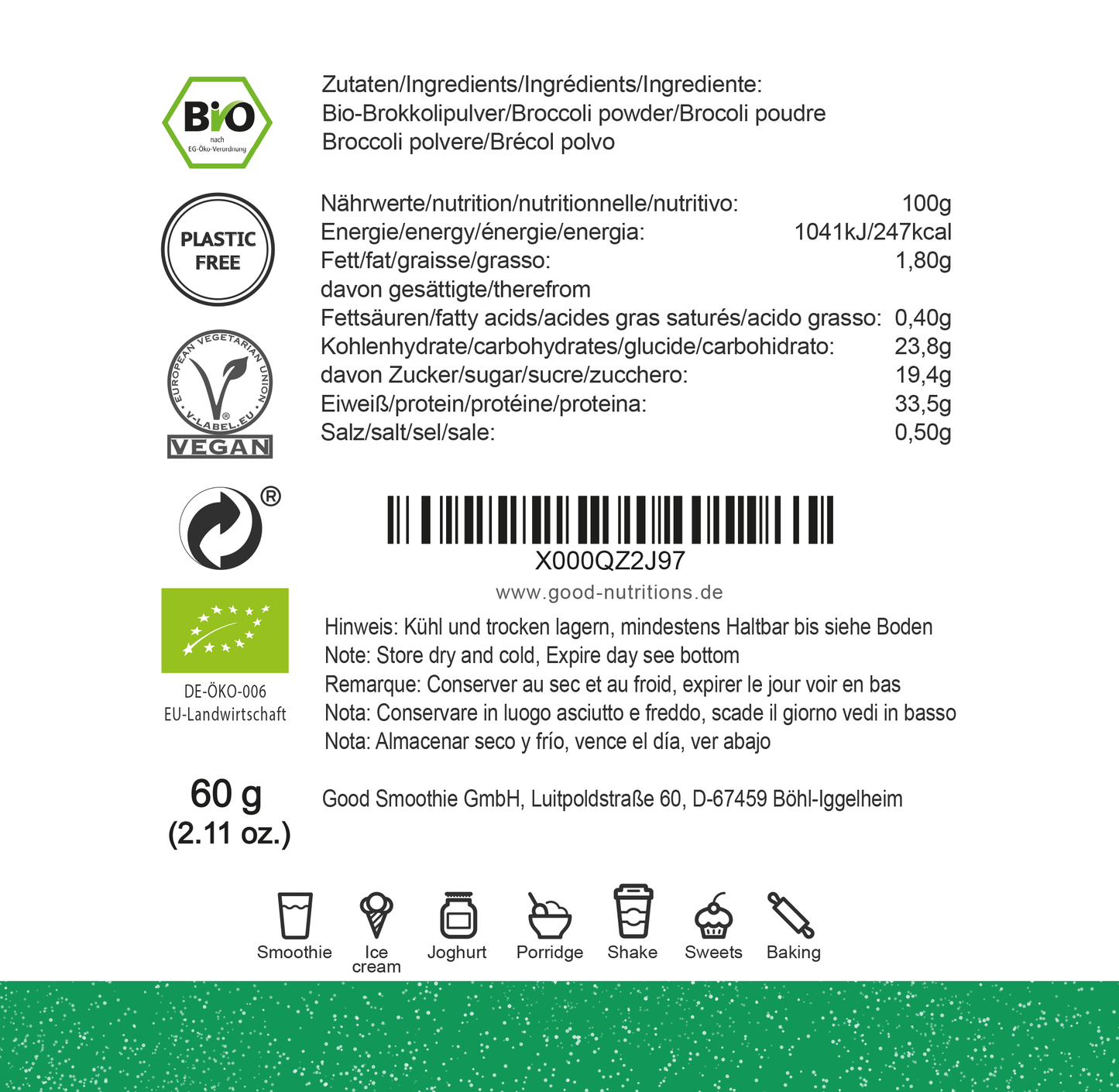 Brokkolipulver Bio gefriergetrocknet