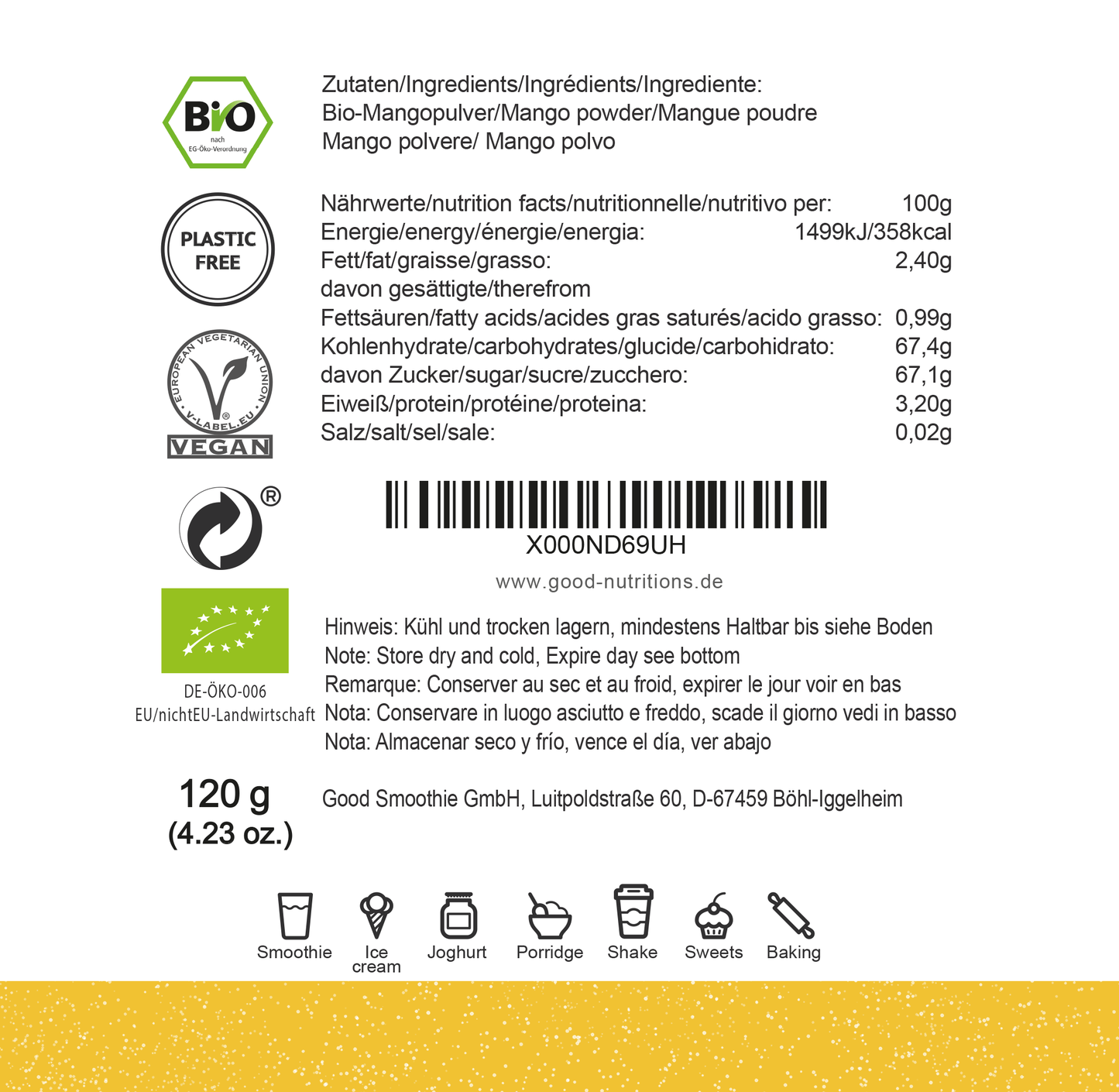 Mangopulver Bio gefriergetrocknet