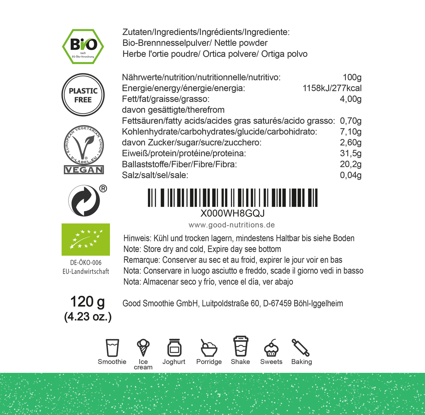 Brennnesselpulver Bio luftgetrocknet