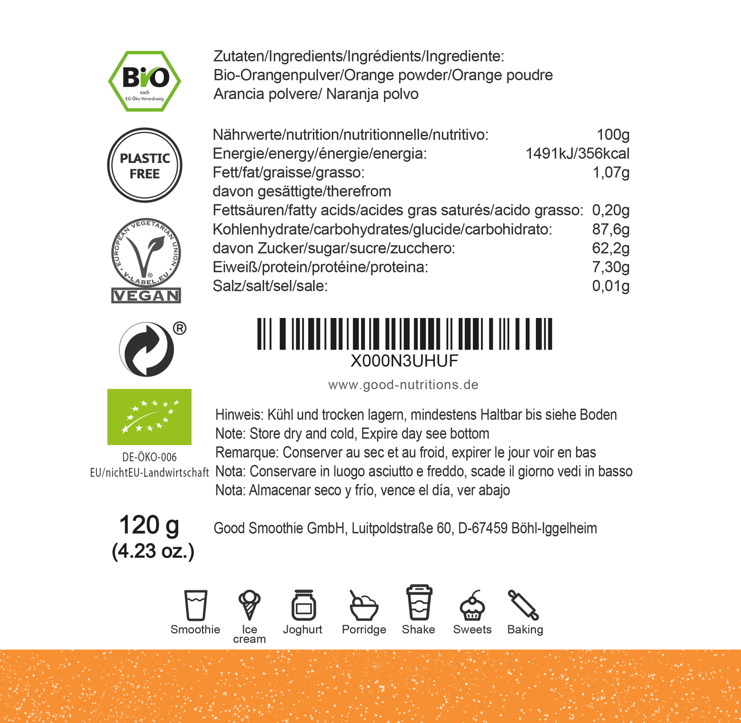 Orangenpulver Bio gefriergetrocknet
