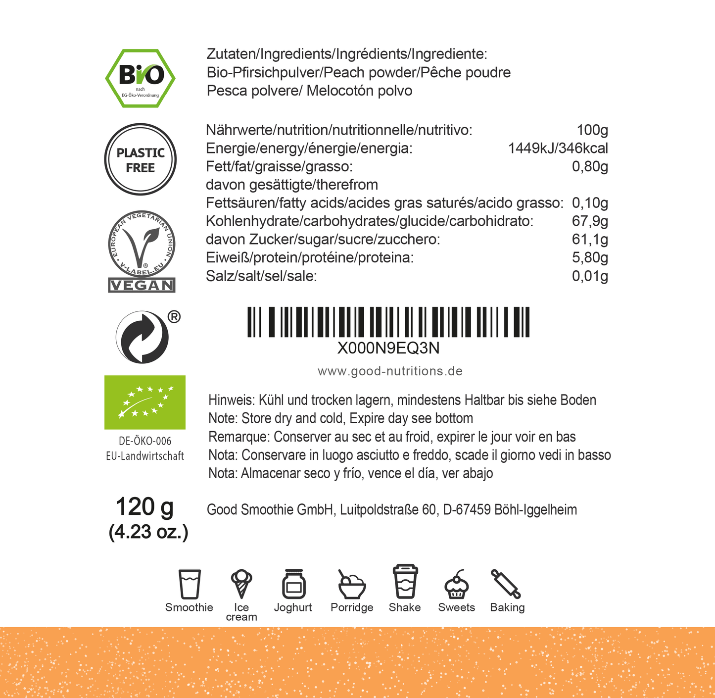 Pfirsichpulver Bio gefriergetrocknet