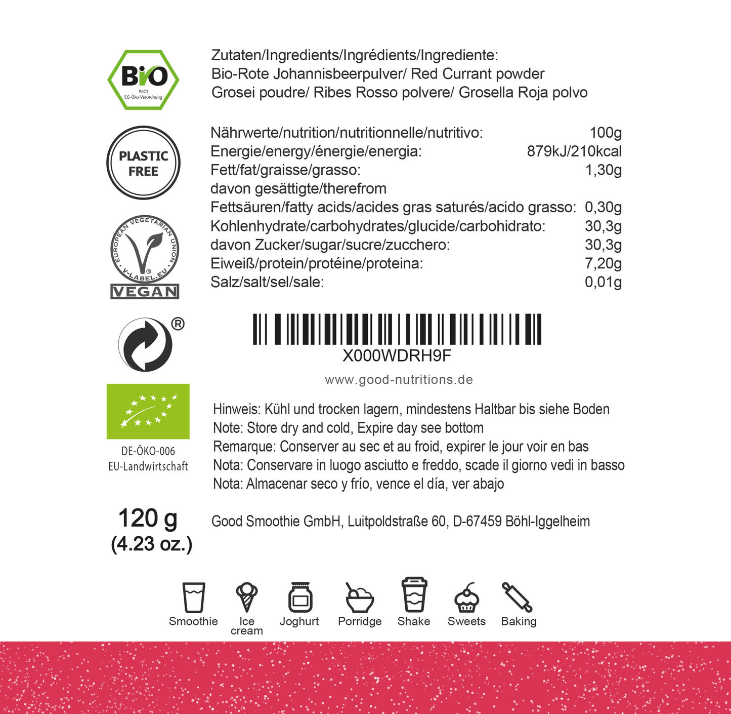 Rotes Johannisbeerpulver Bio gefriergetrocknet