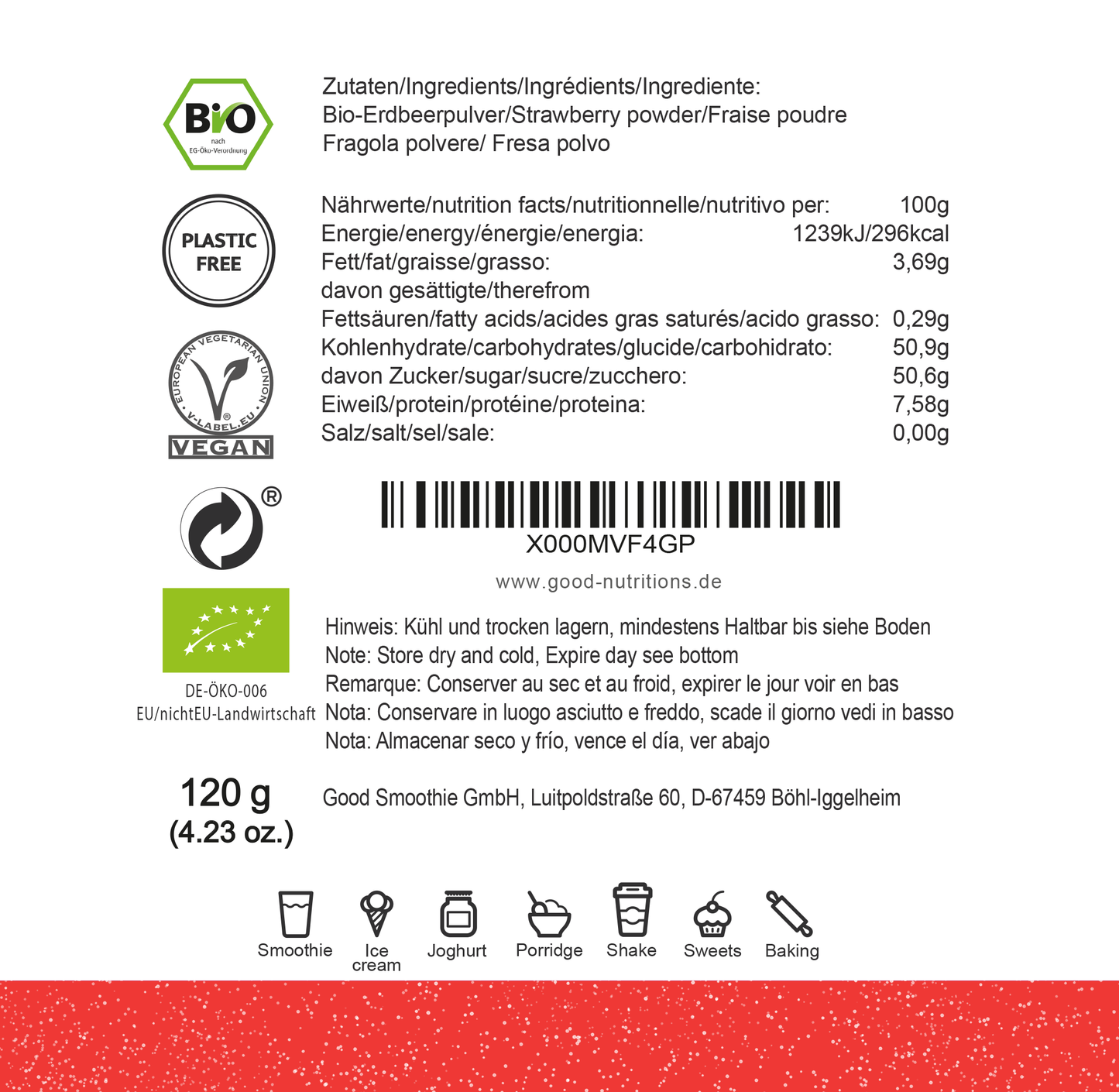 Erdbeerpulver Bio gefriergetrocknet